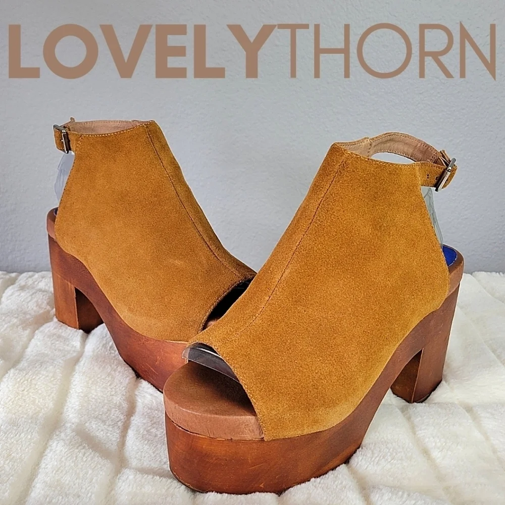 JEFFREY CAMPBELL // ltd ed free people collab suede wooden platform block heels - Picture 6 of 16
